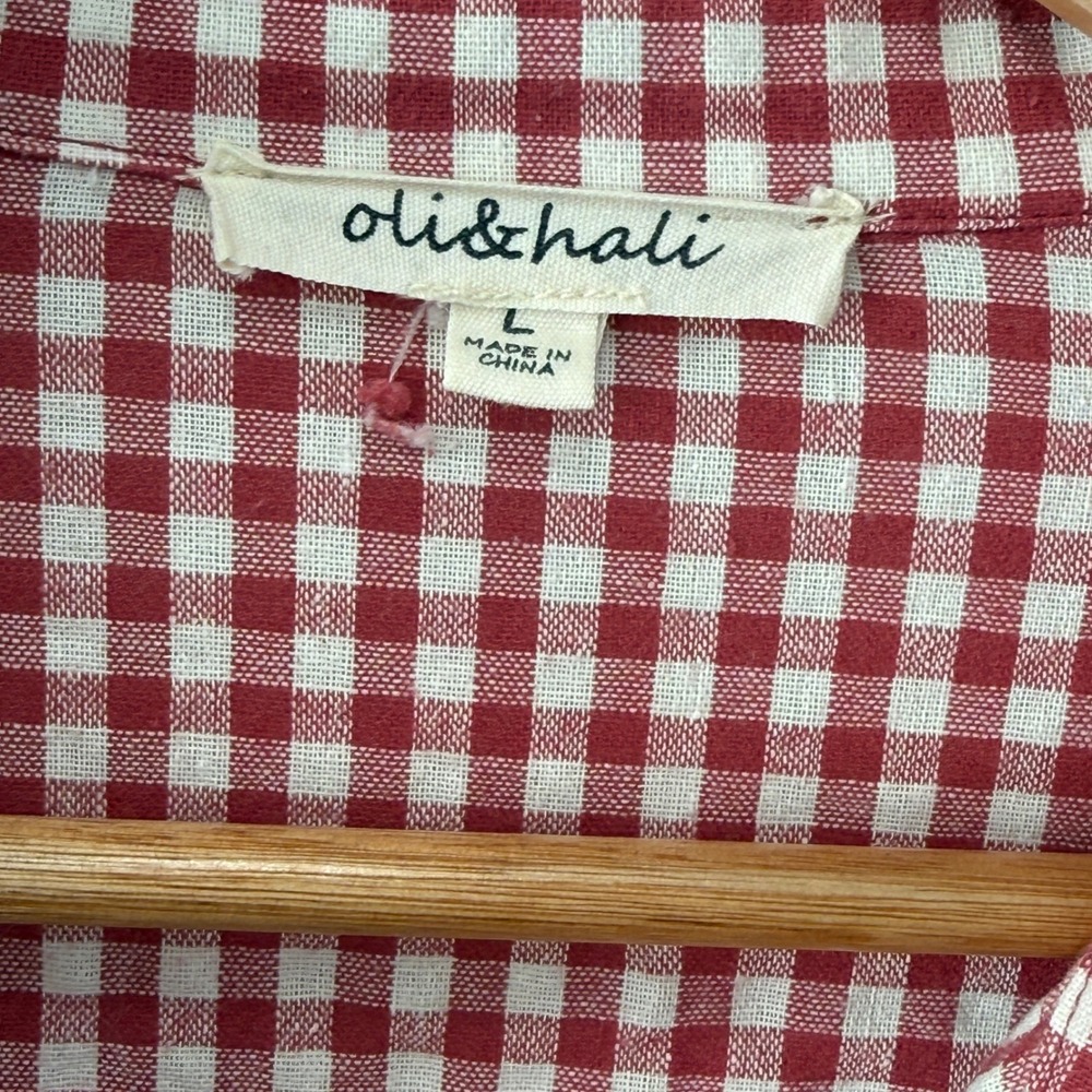 Oli & Hali Multi Buffalo Check Fringe Button Up Top Shacket L Red Side Pockets - Picture 6 of 9